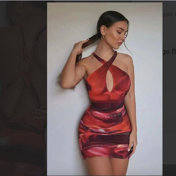 Oh Polly Out Of This World Red Orange Ombré Ruched Bodycon Mini Dress 4 NEW Tags - Picture 9 of 12